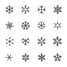 Snowflakes, Icon Set. Different Shapes, Linear Icons. Line With Editable Stroke