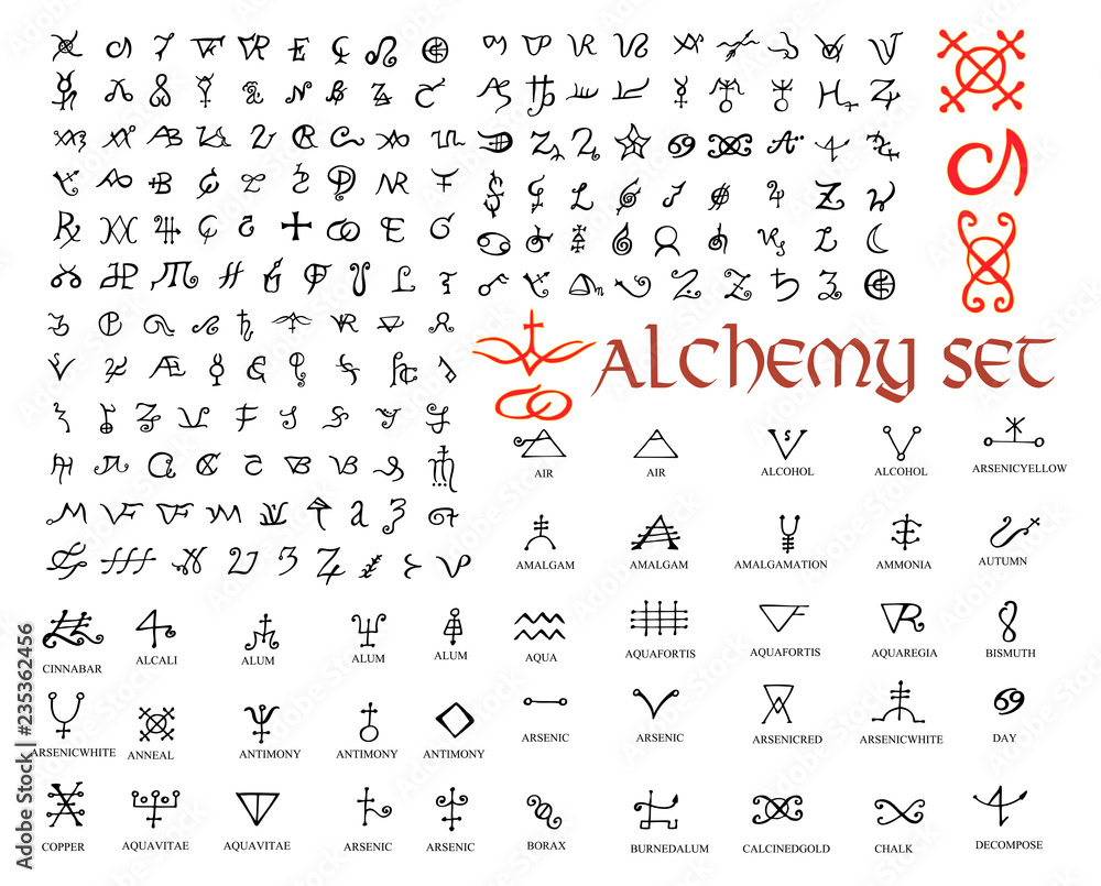 Large set of alchemical symbols isolated on white. Hand drawn elements for  design. Stock Vector | Adobe Stock, image size:1000x805