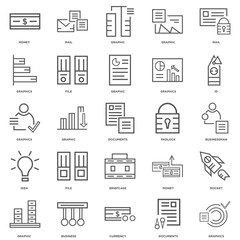 Wall Mural - 25 linear icons related to Graphics, Documents, Currency, Busine