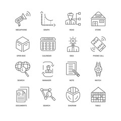 Wall Mural - 16 linear icons related to Table, Diagram, Search, Documents, Wa