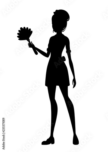 Black Silhouette Beautiful Maid In Classic French Outfit Cartoon