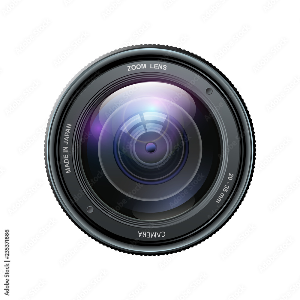 Camera photo lens, Camera lens isolated on white background - stock vector - obrazy, fototapety, plakaty 