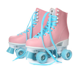 Wall Mural - pair of bright stylish roller skates on white background