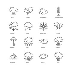 Wall Mural - Simple Set of 16 Vector Line Icon. Contains such Icons as Rain,