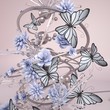 Abstract composition with tropical butterflies, Golden figures, crystals and blue succulents on a pink background. 3D illustration