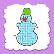Maze cute snowman. Game for kids. Puzzle for children. Cartoon style. Labyrinth conundrum. Color vector illustration.