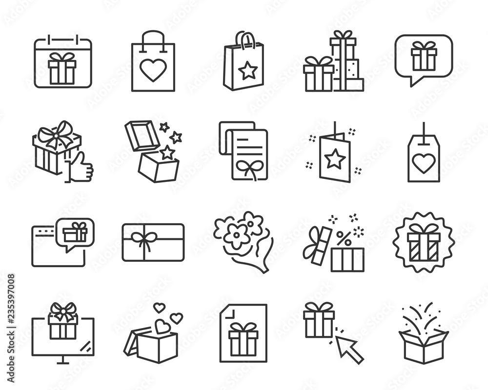 christmas and happy new year gift icons - obrazy, fototapety, plakaty 