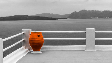 Wall Mural - Clay jug on the corner of the Mediterranean balcony