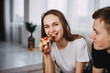fast food, delivery, diet, people eating. young attractive woman enjoy pizza, close up.