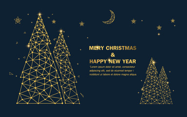 Poster - Merry Christmas. happy new year. Luxury gold christmas tree with stars and sparkles background