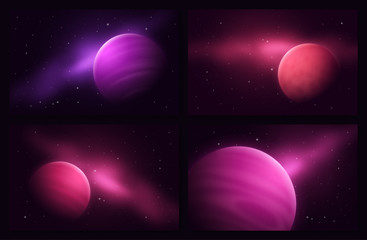 Wall Mural - Deep space sci-fi abstract vector set of illustrations with gas 