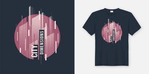 City dimensions. Vector t-shirt abstract geometric dynamic desig