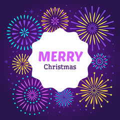 Wall Mural - christmas firework poster. merry xmas holiday 2019 celebration fireworks. vector background