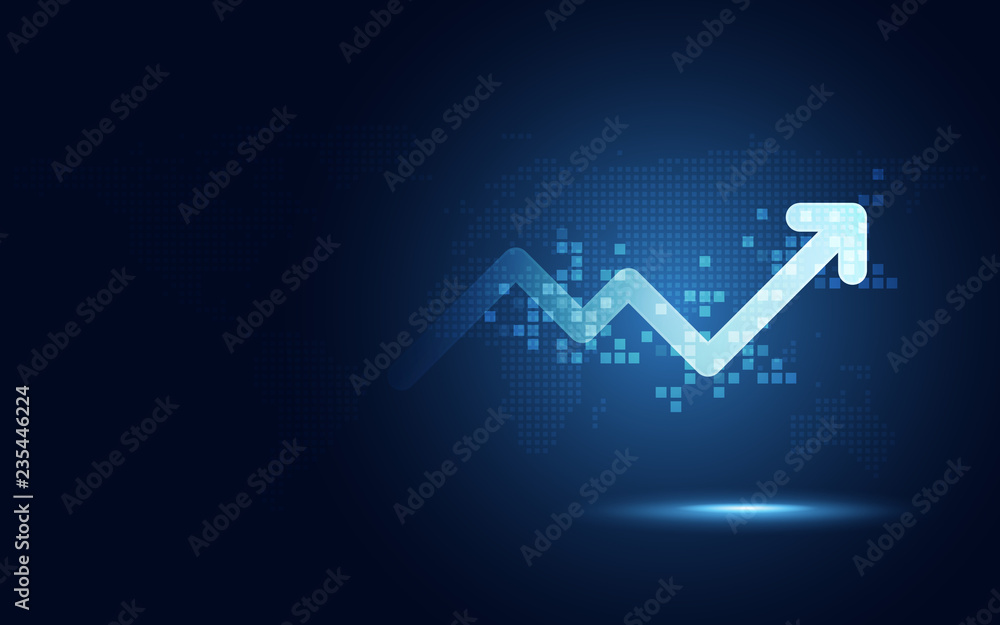 Futuristic raise arrow chart digital transformation abstract technology background. Big data and business growth currency stock and investment economy . Vector illustration - obrazy, fototapety, plakaty 