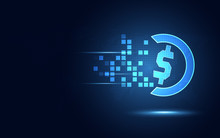 Futuristic Blue US Dollar Currency Transformation Abstract Technology Background. Modern Technology And Big Data Concept. Business Growth Computer And Innovative Investment . Vector Illustration