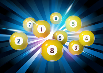 Wall Mural - Vector Bingo / Lottery Number Balls Set on Black Burst Background