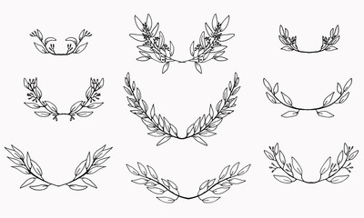 Sticker - set of hand-drawn eucalyptus twigs, wreaths for design