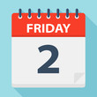 Friday 2 - Calendar Icon. Vector illustration of week day paper leaf.