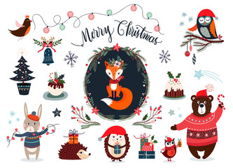 Wall Mural - christmas elements collection with cute winter items, vector design