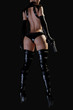 © PixlMakr - Sexy female assassin in glossy latex dress and panties and high heels