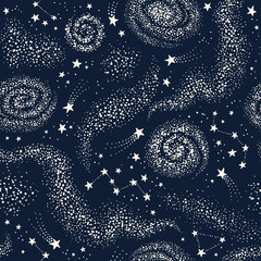 Wall Mural - galaxy seamless pattern with nebula, constellations and stars