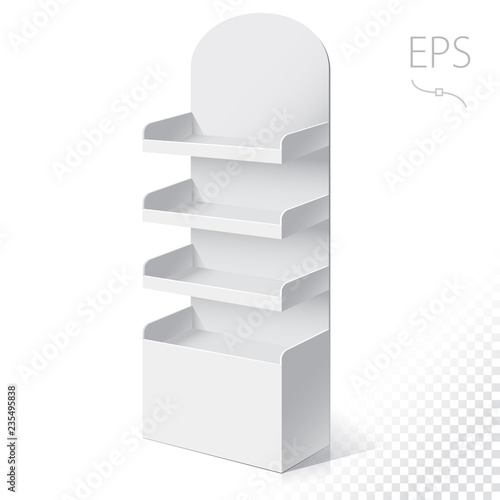Cuadros en Lienzo White Round POS POI Cardboard Floor Display Rack For Supermarket Blank Empty Displays With Shelves Products On White Background Isolated
