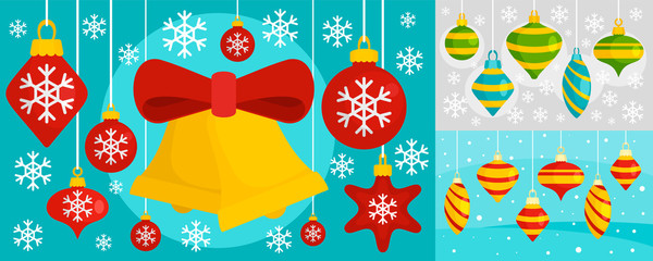 Canvas Print - Decorate Christmas tree toys banner set. Flat illustration of decorate Christmas tree toys vector banner set for web design