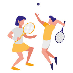 Poster - young couple playing tennis