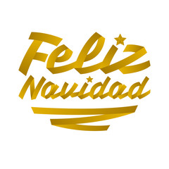 Sticker - Feliz Navidad, Merry Christmas spanish text Golden Ribbon Vector typographic Lettering.