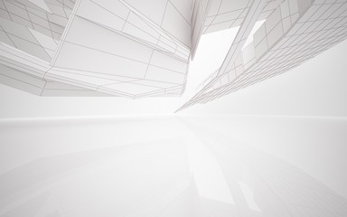  Abstract white interior highlights future. Polygon drawing. Architectural background. 3D illustration and rendering