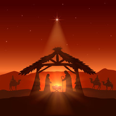 Wall Mural - Christian Christmas with Star on Night Background