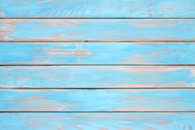 Blue Wood Planks, A Shabby Wooden Surface Of The Kitchen Table