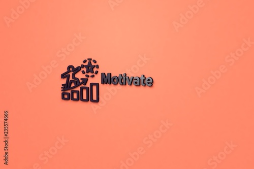 Fotografía 3D illustration of Motivate, dark-violet color and dark-violet text with orange background