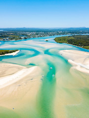 Canvas Print - Noosa river aerial view with vibrant blue water on the Sunshine Coast in Queensland, Australia