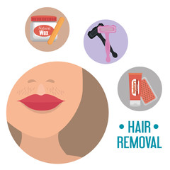 Poster - woman face with hair removal icons