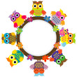 © hibrida - Cartoon cute owls round frame for kids