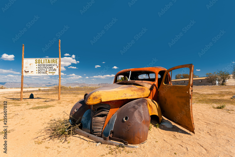 Abandoned cars in Solitaire, Namibia Africa - obrazy, fototapety, plakaty 