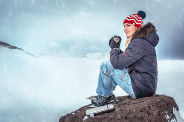 Wall Mural - Traveler woman enjoying winter holidays