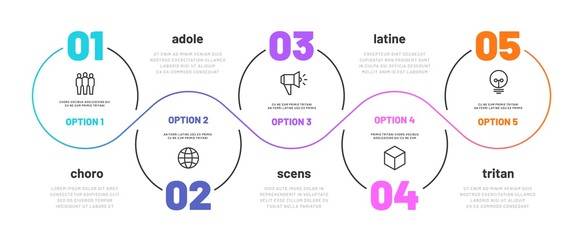 line step infographic. 5 options workflow diagram, number infograph, process steps chart with line i
