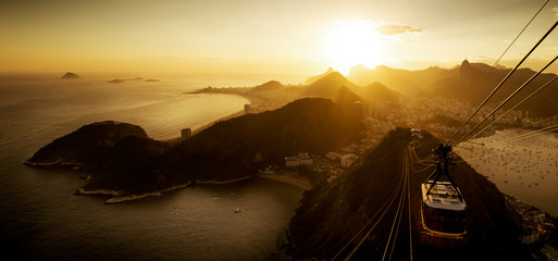 Fototapete - Aerial View of Rio de Janeiro from the Sugarloaf Mountain by Sunset, Brazil