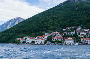 Beautiful view of the water, the Montenegrin landscape. Summer panoramic view of the Kotor Bay. September2018