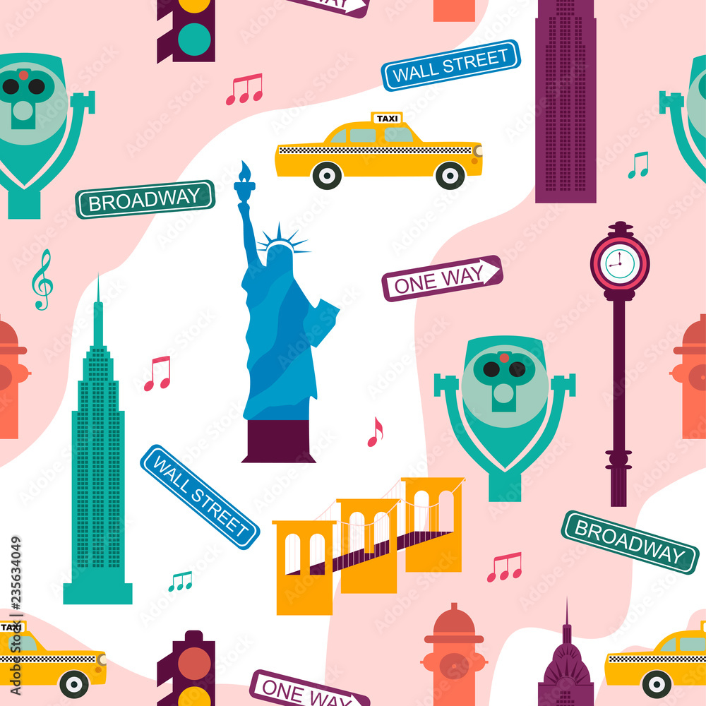Seamless pattern with New York landmarks. Editable vector illustration ...