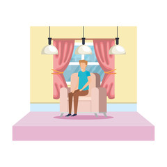 Canvas Print - man sitting in sofa livingroom