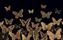 Luxury Seamless Pattern With Gold Butterflies On Black Background