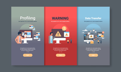 web design template set for profiling warning and data transfer concepts different business collection flat copy space