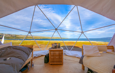 The interior of a glamorous camp in the north of Russia on the shores of the Arctic Ocean