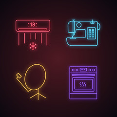 Wall Mural - Household appliance neon light icons set