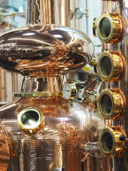 Sticker - Nuremberg, Germany - November 13, 2018: Copper and brass complex distillation arrangement