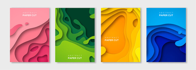 Wall Mural - vertical paper cut banners set