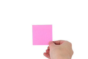 human man hands holding sticky notes paper Creative concept on white background with clipping path